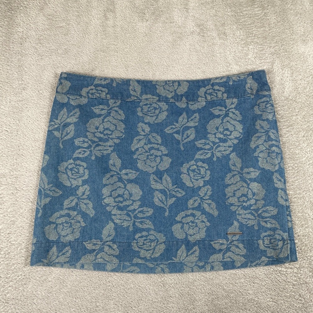 Abercrombie & Fitch Mini Skirt Womens 6‎ Blue Floral Denim Side Zip Casual